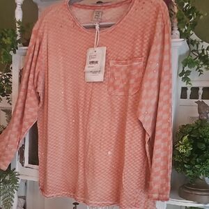 Magnolia Pearl Peach Long Sleeve Check Pocket Tee